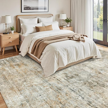 Soalmost Abstract Rug 8x10 Large Living Room Rugs Neutral Modern Washable Area Rugs for Bedroom Dining Room Non-Slip Stain Resistant Foldable Thin Rug Brown Grey