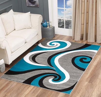 GLORY RUGS Modern Area Rug Swirls Carpet Bedroom Living Room Contemporary Dining Accent Sevilla Collection 4817 (4x6, Turkaz)