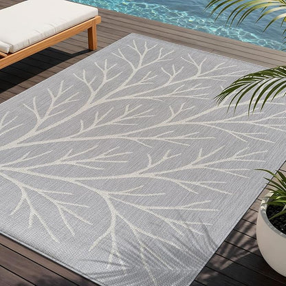 Washable Indoor Outdoor Rug 9x12 Modern Area Rugs Branch Pattern Non Shedding Waterproof Easy Clean Patio Deck Porch Living Room Bedroom Garden RV (9 X 12 Gray)