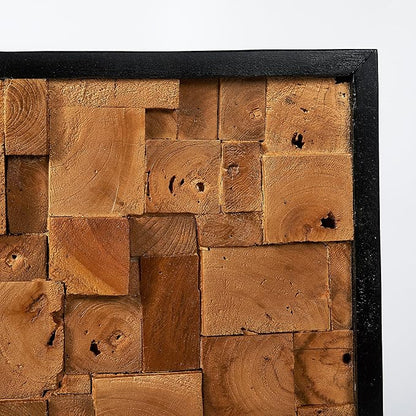 Greenage Reclaimed Teak Wood Wall Decor 17"x17" Farmhouse Simetris Square Wall Art Rustic Geometric Pattern Wall Hanging Decoration Wooden Frame Wall Panel for Home Living Room Bedroom