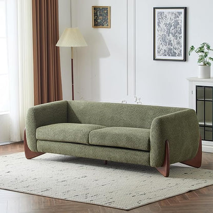 Christopher Knight Home Almab 82 Inches Sofa Couch, Cozy Boucle Upholstered 3-Seater Sofa, Wood Frame Couch, Comfy Couches for Living Room and Office, Modern Soft Plush Sofa, Olive Green