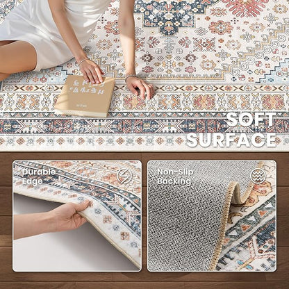 zesthome 6x9 Area Rug, Super Soft Washable Rugs for Living Room, Non-Slip Stain Resistant Vintage Rugs, Ultra-Thin Large Area Rugs (Multi,6'x9')