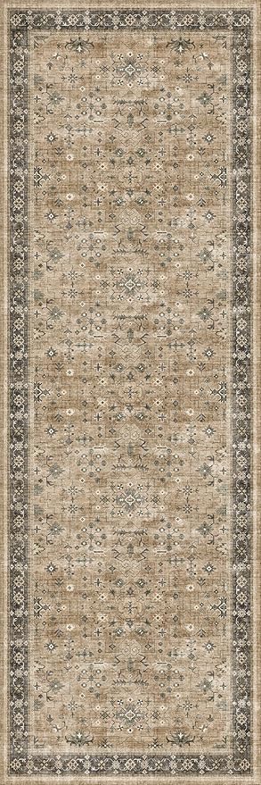 Natural Sage Taupe 2x6 Entryway Runner Rug, Kitchen Floor Mat for Indoor Entrance and Bathroom, Washable Vintage Earthy Decor, Non-Slip Stain Resistant Low-Pile Throw Rug