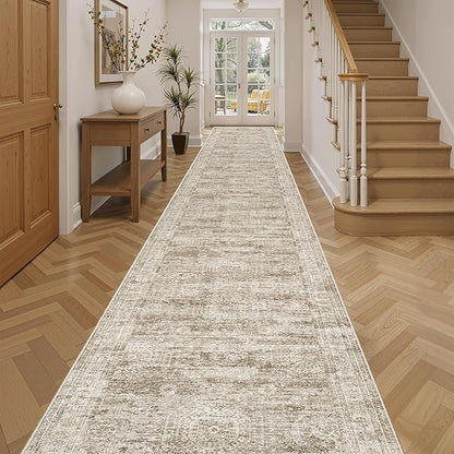 Soalmost Hallway Runner Rug 3x16 - Vintage Non Slip Washable 16ft Kitchen Runner for Entrance Soft Long Carpet Runners for Living Room Bedroom Dining Room, Brown