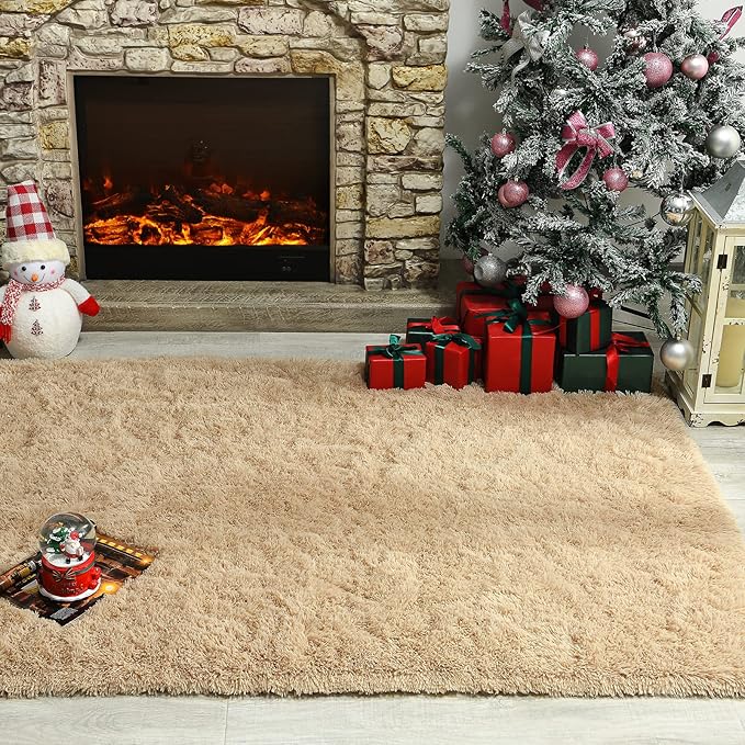 Andecor Soft Fluffy Bedroom Rugs, 4 x 6 Feet Indoor Shaggy Plush Area Rug for Boys Girls Kids Baby College Dorm Living Room Home Decor Floor Carpet, Camel