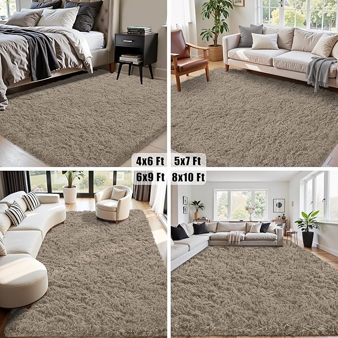 4x6 Area Rug for Living Room:Ultra Soft Fluffy Shag Grey Camel Rugs,Large Fuzzy Plush Indoor Non Slip Carpet Washable Rug for Bedroom Kids Nursery Office Dorm Modern Decor(Grey Camel 4'x6')