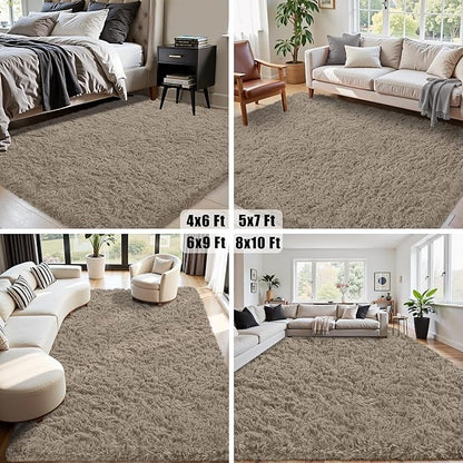 4x6 Area Rug for Living Room:Ultra Soft Fluffy Shag Grey Camel Rugs,Large Fuzzy Plush Indoor Non Slip Carpet Washable Rug for Bedroom Kids Nursery Office Dorm Modern Decor(Grey Camel 4'x6')