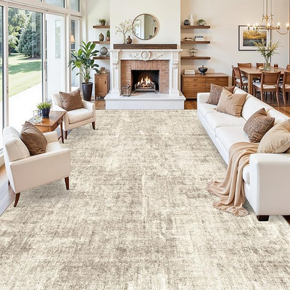 12x15 Area Rug for Living Room – Extra Large Modern Neutral Abstract Washable Carpet, Soft Low Pile Non-Slip Stain-Resistant Oversized Rug for Bedroom Dining Room Home Office (Warm Beige)