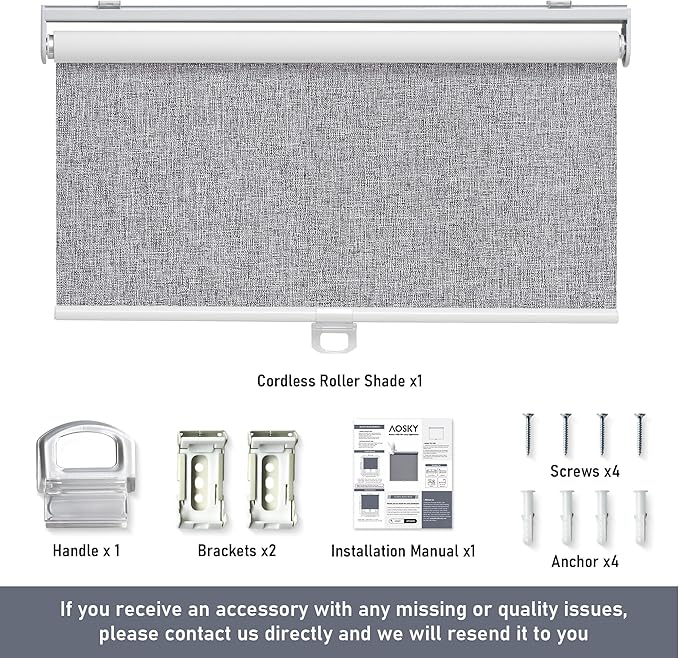 Cordless Roller Shades Blackout Blinds for Windows Room Darkening Rolled Up Shades with Spring System, UV Protection Natural Linen Fabric Window Shades Door Blinds for Home,26" W x 72" H, Heather Grey