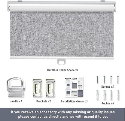 Cordless Roller Shades Blackout Blinds for Windows Room Darkening Rolled Up Shades with Spring System, UV Protection Natural Linen Fabric Window Shades Door Blinds for Home,49" W x 72" H, Heather Grey