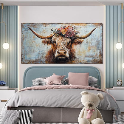 Canvas Wall Art Decor Canvas Art Wall Decor Highland Cow Wall Art Prints Wall Art Picutures for Living Room Large Vintage Wall Art Decorations Art Work for Walls Home Bedroom Office Decor 29" X 58"