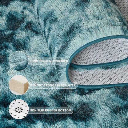 Tepook Soft Fluffy Rugs for Bedroom, 4x6 Area Rug for Living Room, Modern Shaggy Room Rug for Kids Boys Girls, Plush Throw Rugs Indoor Nursery Home Decor Rug with Non-Slip Bottom, Peacock Blue