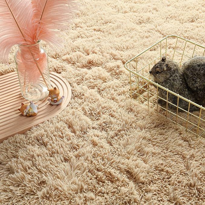 Andecor Soft Fluffy Bedroom Rugs, 6 x 9 Feet Indoor Shaggy Plush Area Rug for Boys Girls Kids Baby College Dorm Living Room Home Decor Floor Carpet, Camel
