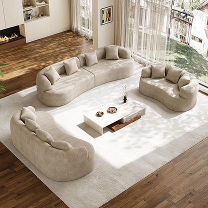 Oversized Sectional Sofa for Living Room, Modern Luxury Plush Chenille 4-Seater Extra Deep & Wide Seat Curved Cloud Couch with 4 Throw Pillows, No Assembly Needed, Light Brown