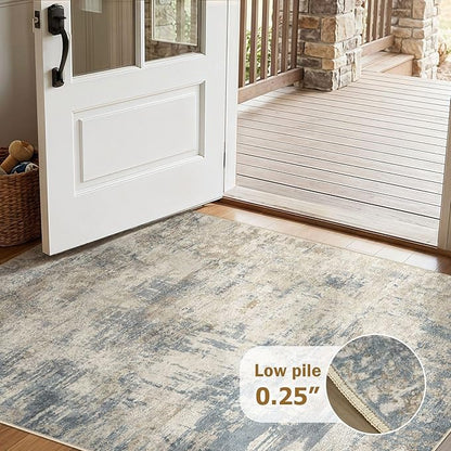 cotiled 3x5 Area Rugs for Living Room - Washable Neutral Abstract Carpet Non Slip Soft Rug for Bedroom & Dining Table, Robot Vacuum & Pet Friendly Floor Decor Grey Light Blue