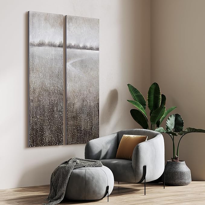 Empire Art Direct Abstract Wall Art Textured Hand Painted Canvas by Martin Edwards, Diptych, 60" x 20" each, Listlessness