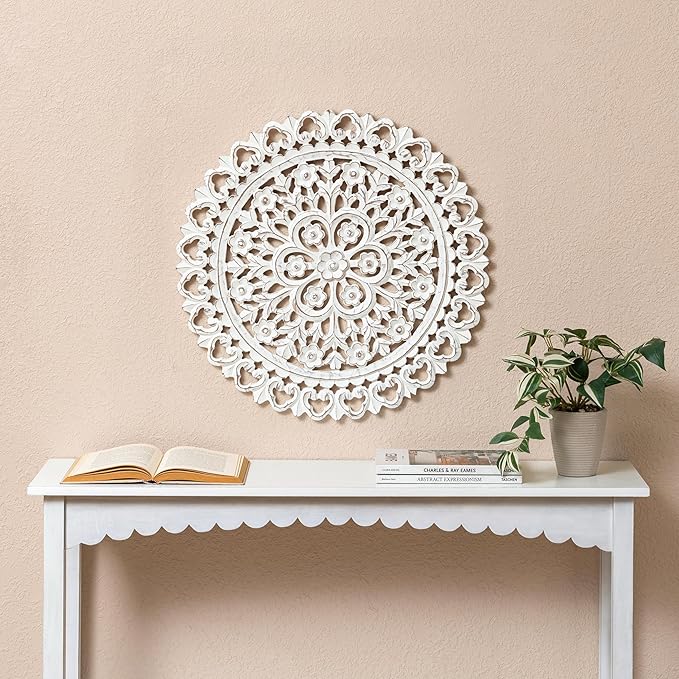 JFY Designs Wall Medallion - Wooden Wall Decor, Hand Carved & Embossed Decorative Wall Sculpture, Boho Farmhouse Wall Art, Perfect for Home, Office or any Living Space