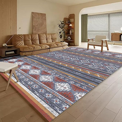 RUGSURE Washable Area Rugs 5' x 7' - 1/6 Thick - Moroccan-Inspired -Stain & Water Resistant Non-Slip - Resistant Rug for Living Room, Bedroom, Nursery, Pet & Child Friendly (Blue and Red)