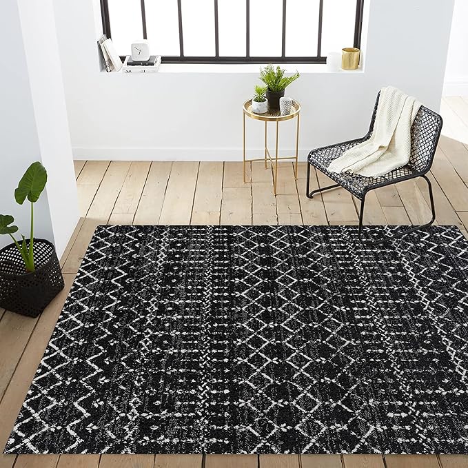 JONATHAN Y Boho Vintage Diamond Black/Ivory Indoor Area Rug 3X5 ft, Moroccan Hype for Living Room, Bedroom, Kitchen, Office, Easy-Cleaning, High Traffic, Pet-Friendly, Non-Shedding (MOH101D-3)