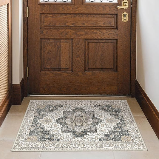 GENIMO Area Rug 2x3 Doormat, Machine Washable Low Pile Rugs, Small Retro Chenille Entryway Mat for Entrance, Hallway, Kitchen and Corridor, Heathered Grey