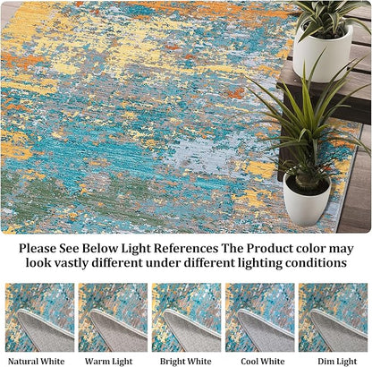 ROYHOME 9x12 Modern Abstract Accent Rug Non Slip Stain Resistant Washable Throw Rug Low Pile Indoor Floor Cover for Living Room Bedroom Office Home Decor, Multi Color