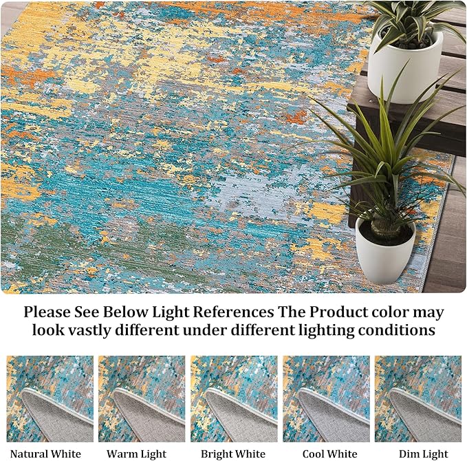 ROYHOME 8x10 Modern Abstract Rug Faux Wool Accent Ultra Soft Non Slip Non Shedding Washable Large Rug for Living Room Bedroom Dining Room Office Home, Multi Color