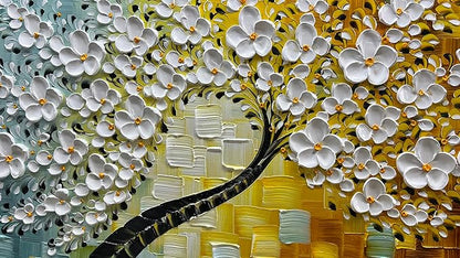 YaSheng Art - Wall Art Oil Painting ,100% HandPainted 3D Texture Wall Art Artwork White Flower Tree Paintings ,Abstract Canvas Wall Art ,Bedroom Dining Room Living Room Modern Wall Art Decor Home , Framed Wall Art Picture 24x48inch