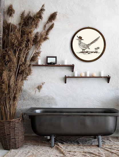 Xeqej Cowboy Roadrunner Hanging Wall Decor, Retro Cowboy Round Wooden Wall Art, Wild West Art, Trendy Western Boho Decorations for Apartment Home Dorm Living Room Bedroom Bathroom Kitchen Office, 07