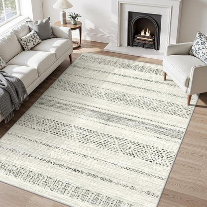 Miukiki 5x7 Area Rug for Living Room Moroccan Washable Rugs Non Slip Indoor Floor Carpet Foldable Large Soft Area Rug for Dining Room Bedroom with Low Pile(Grey,5'x7')