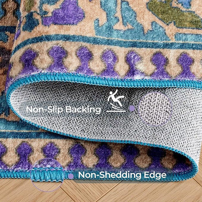 Kokia 6x9 Area Rugs for Living Room, Machine Washable Low Pile Rug, Non Slip Backing Boho Rugs for Bedroom, Printed Soft Vintage Carpet Teal Green Purple 6 x 9