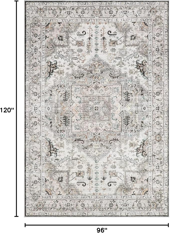 8x10 Area Rugs for Living Room Washable Non Slip Vintage Rug for Bedroom Large Stain Resistant Neutral Farmhouse Indoor Floor Carpet Dining Room Home Office Decor (Brown/Ivory,8'x10')