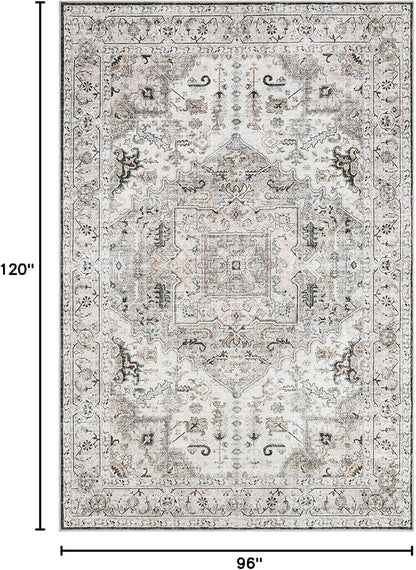 8x10 Area Rugs for Living Room Washable Non Slip Vintage Rug for Bedroom Large Stain Resistant Neutral Farmhouse Indoor Floor Carpet Dining Room Home Office Decor (Brown/Ivory,8'x10')