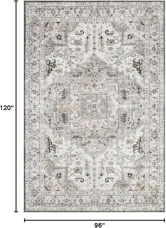 8x10 Area Rugs for Living Room Washable Non Slip Vintage Rug for Bedroom Large Stain Resistant Neutral Farmhouse Indoor Floor Carpet Dining Room Home Office Decor (Brown/Ivory,8'x10')