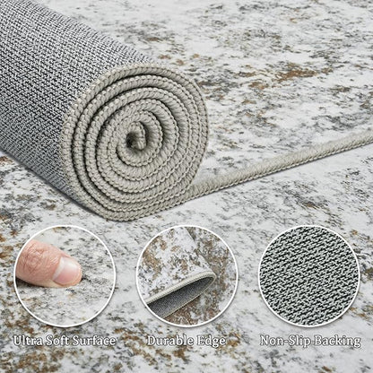 9x12 Area Rug Living Room Rugs - Washable Rug Large Modern Abstract Soft Thin Carpets Indoor Floor No Slip Vintage Carpet for Bedroom Under Dining Table Nursery Home Office Decor Gray Brown
