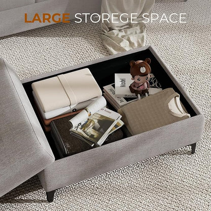 Upvilla 35" Large Storage Ottoman for Living Room, 7.8" Deep Seat Rectangular Ottoman Foot Rest for Couch, Chenille Storage Footstool Load 350 lb （Light Gray