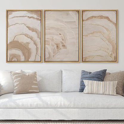 SIGNLEADER Framed Canvas Print Wall Art Set Beige Abstract Wave Neutral Illustrations Minimal Decorative Bohemian Nordic for Living Room, Bedroom, Office - 24"x36"x3 NATURAL