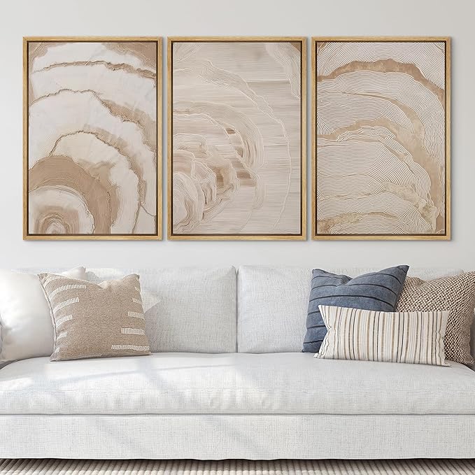 SIGNLEADER Framed Canvas Print Wall Art Set Beige Abstract Wave Neutral Illustrations Minimal Decorative Bohemian Nordic for Living Room, Bedroom, Office - 16"x24"x3 NATURAL