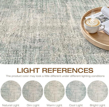 8ft Round Rug Living Room: 8x8 Washable Large Neutral Green Circle Area Rug Abstract Soft Modern Stain Resistant Indoor Floor Non-Slip Carpet for Bedroom Nursery Kids Office Playroom Dining Room