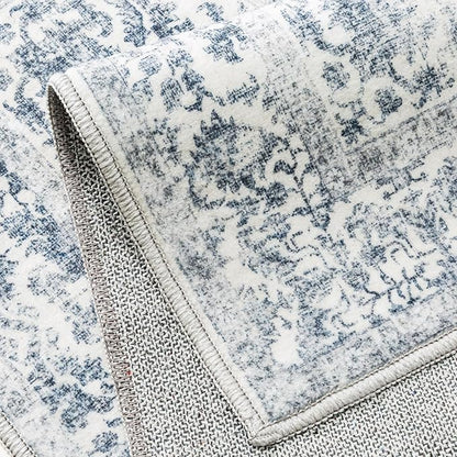 PureCozy Navy Blue Area Rug 5x7 Machine Washable Vintage Living Room Distressed Non Slip Carpet Traditional Indoor Bedroom Retro Floral Accent Throw Large Rug for Office Kitchen Bathroom Dining Room