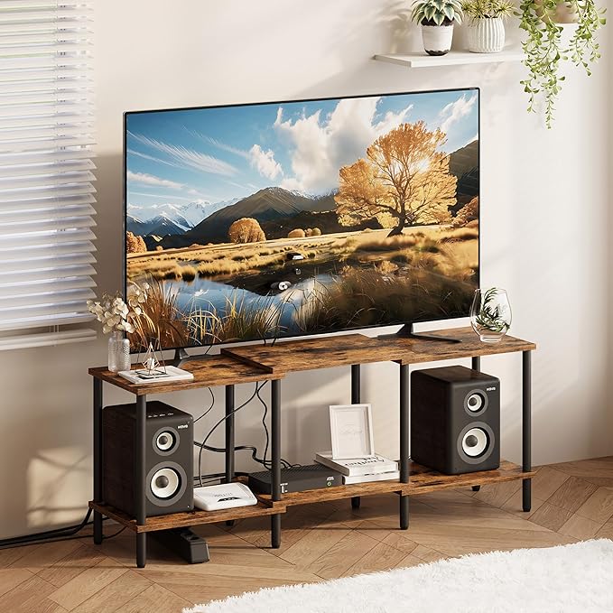 TV Stand, Entertainment Center, Industrial TV Media Console Table with Open Storage Shelves, 2 Tier TV Cabinet for Living Room, Bedroom LTS107RB