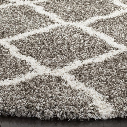 SAFAVIEH Hudson Shag Collection 7' Round Grey/Ivory SGH283B Moroccan Trellis Non-Shedding Living Room Bedroom Dining Room Entryway Plush 2-inch Thick Area Rug