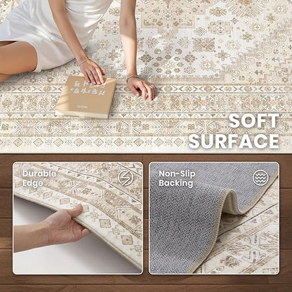 zesthome 6x9 Area Rug, Super Soft Washable Rugs for Living Room, Non-Slip Stain Resistant Vintage Rugs, Ultra-Thin Large Area Rugs