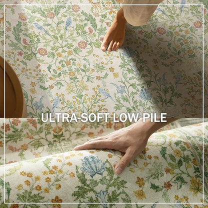 Washable Area Rugs for Living Room: 9x12 Bedroom Rug Boho Vintage Stain Resistant Non Slip Low Pile Lightweight Soft Carpets for Dining Room Kitchen Nursery Kids Room Farmhouse Living Room