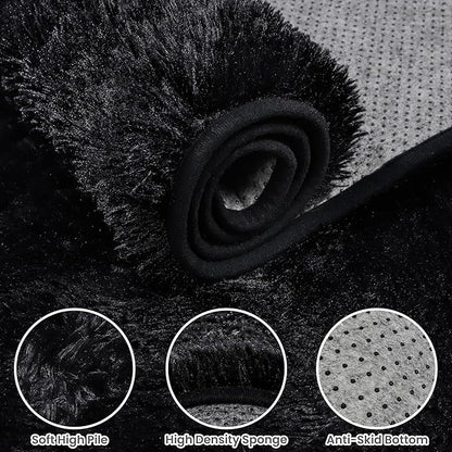 5x8 Area Rugs for Living Room: Soft Fluffy Shag Black Rugs for Bedroom, Non Slip Large Fuzzy Plush Rug Indoor Floor Carpet for Nursery Kids Boys Girls Room, Dorms, Playroom, Modern Home Decor