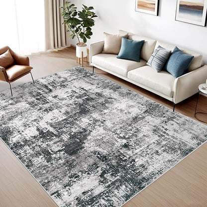 6x9 Area Rug for Living Room: Washable Abstract Soft Rugs Non Slip Modern Stain Resistant Low Pile Carpet for Dining Room Bedroom Nursery Office (Black Grey, 6'x9')