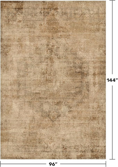 Vintage 8x12 Rugs for Living Room - Brown and Gold Soft Dining Room Area Rugs, Machine Washable Ultra Thin Bedroom Carpet, Lightweight & Stain Resistance, Modern Abstract Nature Gold Earthy Decor