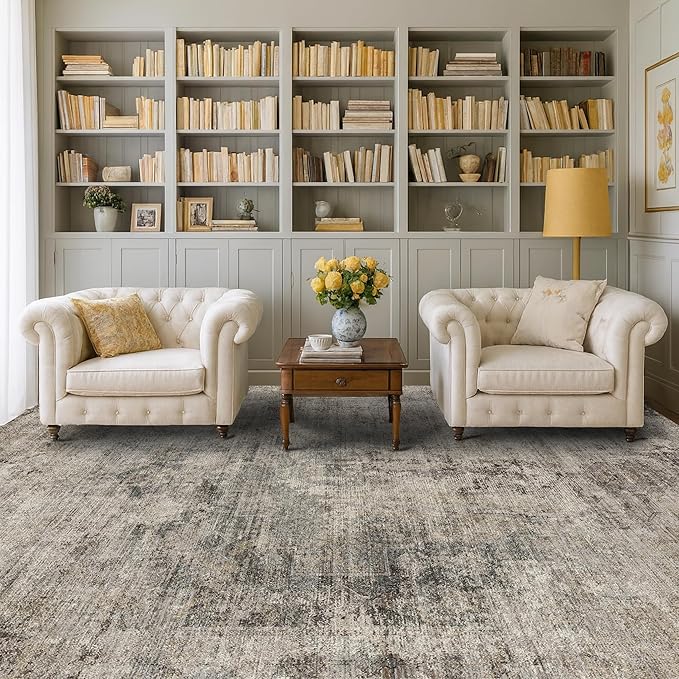 Washable 4x6 Rug for Small Living Room, Area Rug for Kitchen, Bedside, Large Entryway Indoor - Stain Resistant Non Slip with Rubber Backing, Unique Floral Aesthetic Décor, Taupe