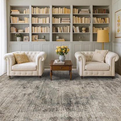 Washable 4x6 Rug for Small Living Room, Area Rug for Kitchen, Bedside, Large Entryway Indoor - Stain Resistant Non Slip with Rubber Backing, Unique Floral Aesthetic Décor, Taupe