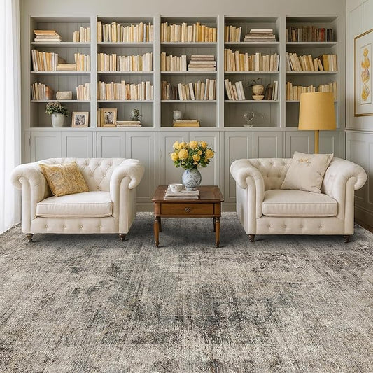 Washable 4x6 Rug for Small Living Room, Area Rug for Kitchen, Bedside, Large Entryway Indoor - Stain Resistant Non Slip with Rubber Backing, Unique Floral Aesthetic Décor, Taupe