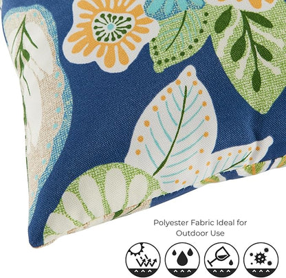 Set of 2 Outdoor Throw Pillows 19 x 12 Inch – Reversible Rectangle Patio Accent Pillows – Weather-Resistant Polyester Fabric – Eco-Friendly Recycled Polyfiber Fill – Marlow Blue Floral